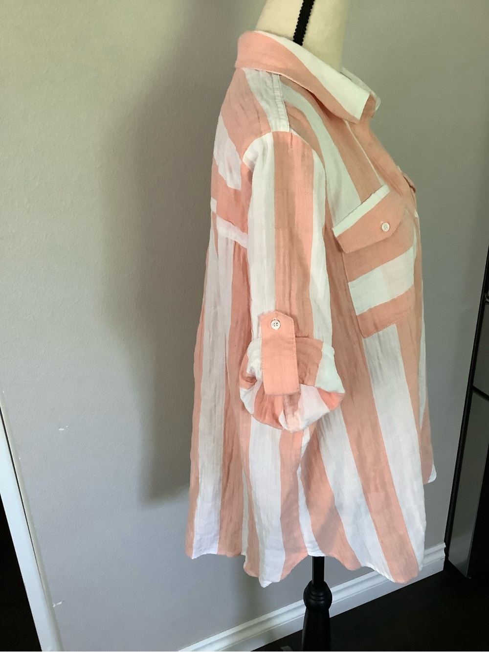 Vince Camuto Peach and White Striped Button-Down Shirt - Picture 6 of 10
